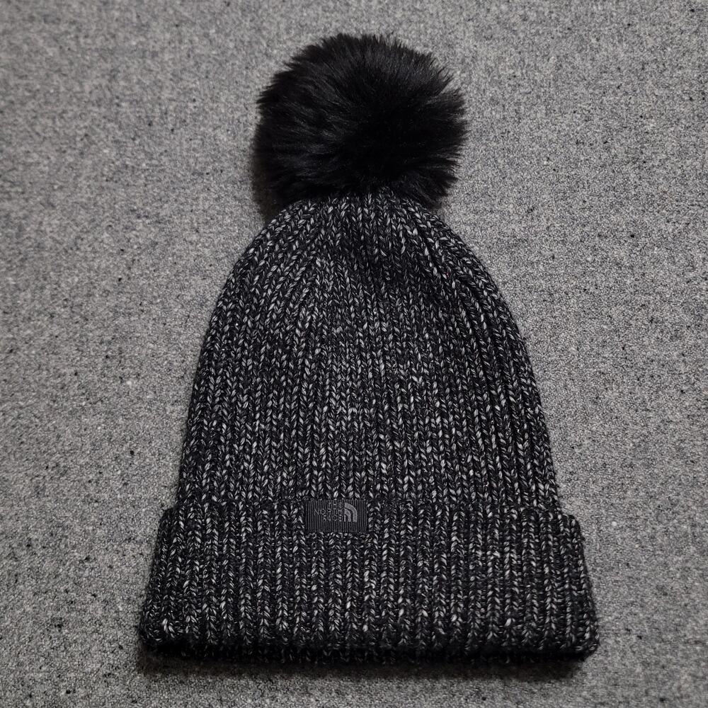 The North Face Pom Beanie Womens Black White Marled Airspun Knit Winter Cap Hat